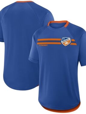 MLS FC Cincinnati Mens L Striker Jersey Polyester Crew Neck Pullover Blue Orange